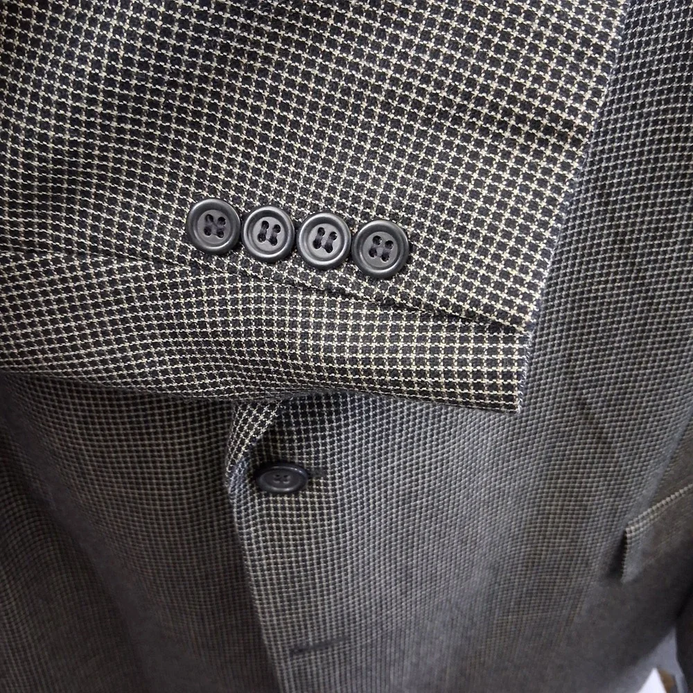 Jack Victor Mens Blazer 54 XL Gray Micro Check Silk Wool Kingwood SPJ